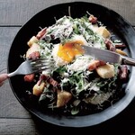 Caesar salad with plenty of cheese and soft-boiled eggs