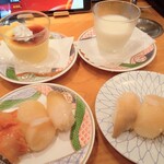 南房総 やまと寿司 - 活貝3貫　プリン　杏仁豆腐