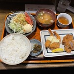 キッチン河口亭 - ロースカツコンビ定食 エビフライ 1200円