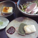 Yuugaku - カモ肉のサラダ、生麩田楽、そば豆腐（昼御膳）