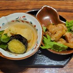 のみくい処 ハナビ - ◇お通し ・鶏肉の唐揚げ・揚げ出し