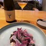 arkua - 秋刀魚と茄子とじゃがいもとブルーチーズ　肝とバルサミコのソース