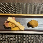 汀邸　遠音近音　Ochi Kochi - 黒毛和牛の秋茄子柚子味噌焼き　さつまいも春巻き揚げ