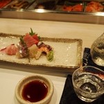 鮨西光 - お造り盛り合わせには北海道のお酒「北斗随想 純米吟醸」