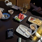 めだか - 冷やしトマト、ポテトフライ