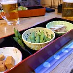 生涯青春の湯　つるつる温泉　お食事処 - 生ビールセット（1100円）