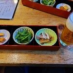 生涯青春の湯　つるつる温泉　お食事処 - 生ビールセット（1100円）