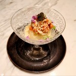 ISSEI YUASA - 冷製フェデリーニ　香箱蟹と毛蟹　シャモ出汁のジュレがけ