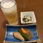 居酒屋 しじみちゃん - キリンクリアとガリの和物と煮物