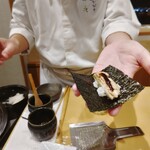 鮨 玉かがり 天ぷら 玉衣 - 煮穴子の手巻！　これまた超絶品！