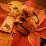 東條 - 吹寄せ　カマス杉板・鰆幽庵焼き・銀ふぐ唐揚げ・蓮根揚げ