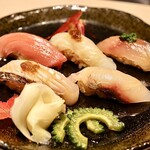 Shibuya Tempura Fujimoto - 握り鮨５貫（中とろ、ひらめ、あじ、ぶりまさ、さわら）