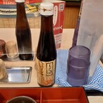 Yamanoya Ichiba - 刺身の醤油は瓶から小皿に自分で入れます。