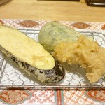 Hakata Tempura Yamaya - やまみ一回目。茄子とピーマンと、鶏もも。