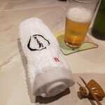 田中圭英 - ふわふわ、刺繍の入ったおしぼり。