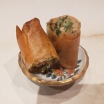 田中圭英 - 九条葱と松茸、栗も入った春巻き
