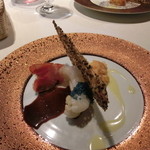 神戸牛炉釜炭焼ステーキ IDEA - 前菜・赤座エビのソテー赤ワインソース