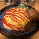 萬福食堂 - オムライス デミグラスハンバーグハーフトッピング