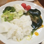 キッチン ブルー グローブ - 最後のご飯、サラダ、お新香を乗せます