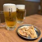 キンキン麦酒とプリっと小腸 近江牛畜産あさひ - 