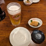 Funakko - とりあえずの生ビールとお通しのイカの塩辛