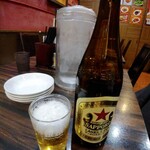 珉珉 - 瓶ビール、グラスには珉珉と表示