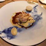 apothéose - 天城軍鶏ロースト、ちりめんキャベツ、寝セロリのピューレ、里芋ピューレ