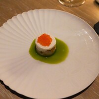 apothéose - ボタン海老のタルタル、九条ネギオイル、菊芋のムース