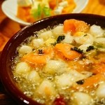 Supeinshokudoudekonikai - 海老のガーリックオイル煮(アヒージョ)！パンに染み込ませてまた絶品！