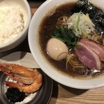 鴨出汁中華蕎麦 麺屋yoshiki - 海老と鴨の中華蕎麦(醤油)+小ライス