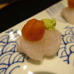 日本料理 みや  - 25年11月　活き〆ハタ　自家製生唐墨添え