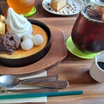 甘食・茶屋 結 - 料理写真:ホットケーキハーフ和トッピングセット(990円)&アイスコーヒー(440円)