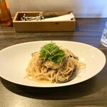 ピッツエリアバール　CACTUS　D'ORO - ・揚げ茄子とツナの梅ペペロンチーノ　大葉添えスパゲッティー