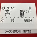 ラーメン もっけだの - 『朝食セット(ラーメン野菜マシマシ)』の食券