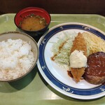 Shintenchou Kurabu - ハンバーグと白身魚フライ定食の全貌♪