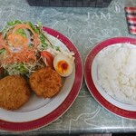 京町クロケットファミリー - コロッケランチ(クリームコロッケ＋牛すじコロッケ) ライス大盛り