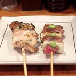 やきとり 正や - 肩ロース串と京鴨炙り串