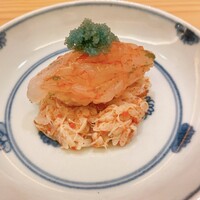 河原町 一 - 香箱がにのお寿司の上に甘エビ