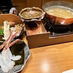 Hanamaru Kichijitsu - この1セットで蟹しゃぶ、お椀3種、〆2種を調理頂きました