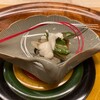 懐石 円相 - 料理写真:鮑と柿、四角マメと細筍の白ごろも掛け