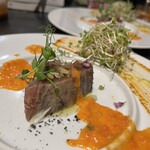 Euro dining claret - コース前菜　カツオのスモークとズワイガニとホタテのタルタル