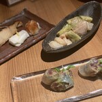 ごはんや一芯 京都 - 銀ダラの西京焼き、ホタテと蓮根のナムル、鰹と味噌の生春巻き