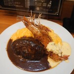 洋食の藤 - オムライス&ハンバーグ&有頭海老フライ 1500円