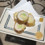 魚々楽 - ちくわのポテサラ揚げ、カレー塩添え