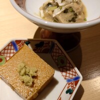 鮨 恵比寿 幸凛 - スモークしたあん肝と牡蠣のなめろう　いずれも日本酒が進んでしまう