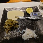 天橋立離宮 星音 - 炭火焼きを甲羅みそと合わせ、すだちとアカモク塩、柚子釜のブールブランで