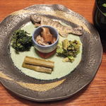 （夕食）あまご、山菜各種