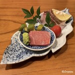 千陽 - 大間産の本鮪のトロに真鯛の焼霜造り