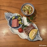 千陽 - 大間産の本鮪のトロに真鯛の焼霜造り､鯣烏賊の腑腸和え