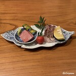 千陽 - 大間産の本鮪のトロに真鯛の焼霜造り